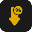 A yellow icon of a hand with a percentage symbol, indicating a discount or percentage offer.