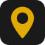 A yellow location pin icon on a black background.