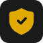 Yellow shield icon with a black checkmark in the center.