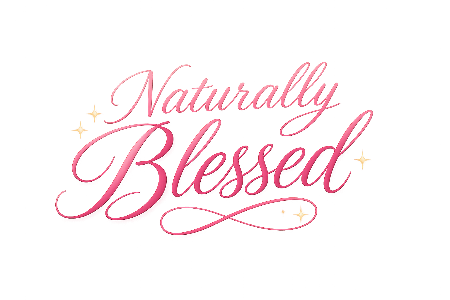 Pink neon-style sign with the words "Naturally Blessed" in cursive, surrounded by sparkling star-like accents.