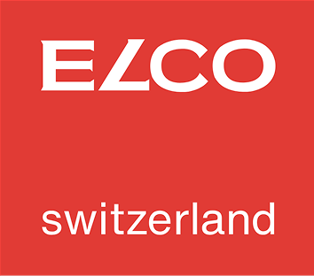 Logo von ELCO Switzerland, roter Hintergrund, weißer Text.