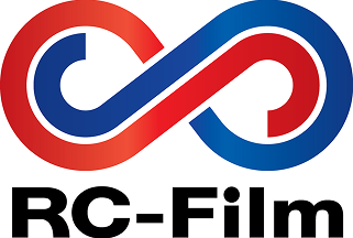 Logo mit einem roten und blauen Unendlichkeitssymbol, darunter die Schrift RC-Film.