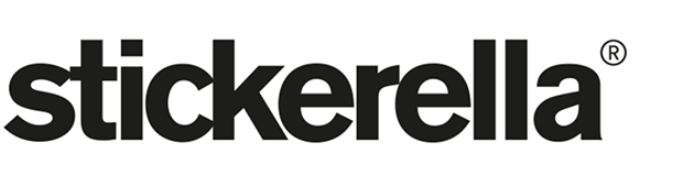 Logo der Marke Stickerella in schwarzer Schrift auf weißem Hintergrund