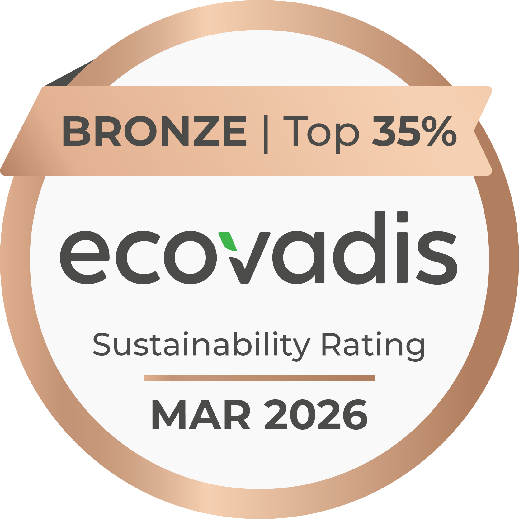 Grafik mit Bronze Award-Label, das den Top 35% Nachhaltigkeitswertung für ecovadis im November 2025 anzeigt.