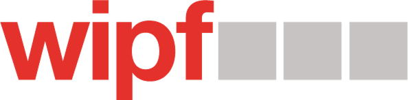 Logo der  Wipf AG - Wort in großen roten Buchstaben, gefolgt von drei grauen leeren Feldern.