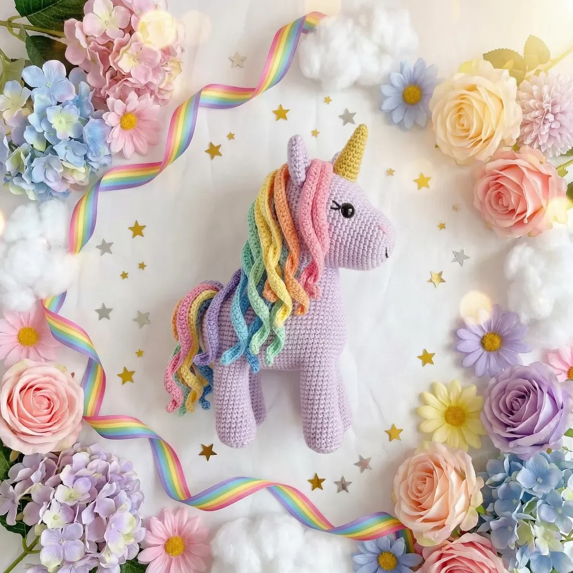 Pastel Unicorn Amigurumi – Lavender Rainbow