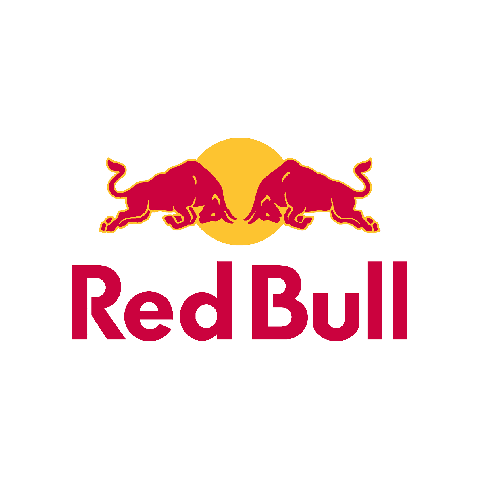 Logo de la société Red Bull avec deux taureaux rouges face à face devant un soleil jaune