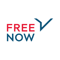 Logo avec le texte 'FREE NOW' et une coche stylisée