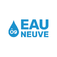 Logo bleu avec une goutte d'eau contenant un visage et le texte 'EAU NEUVE'.