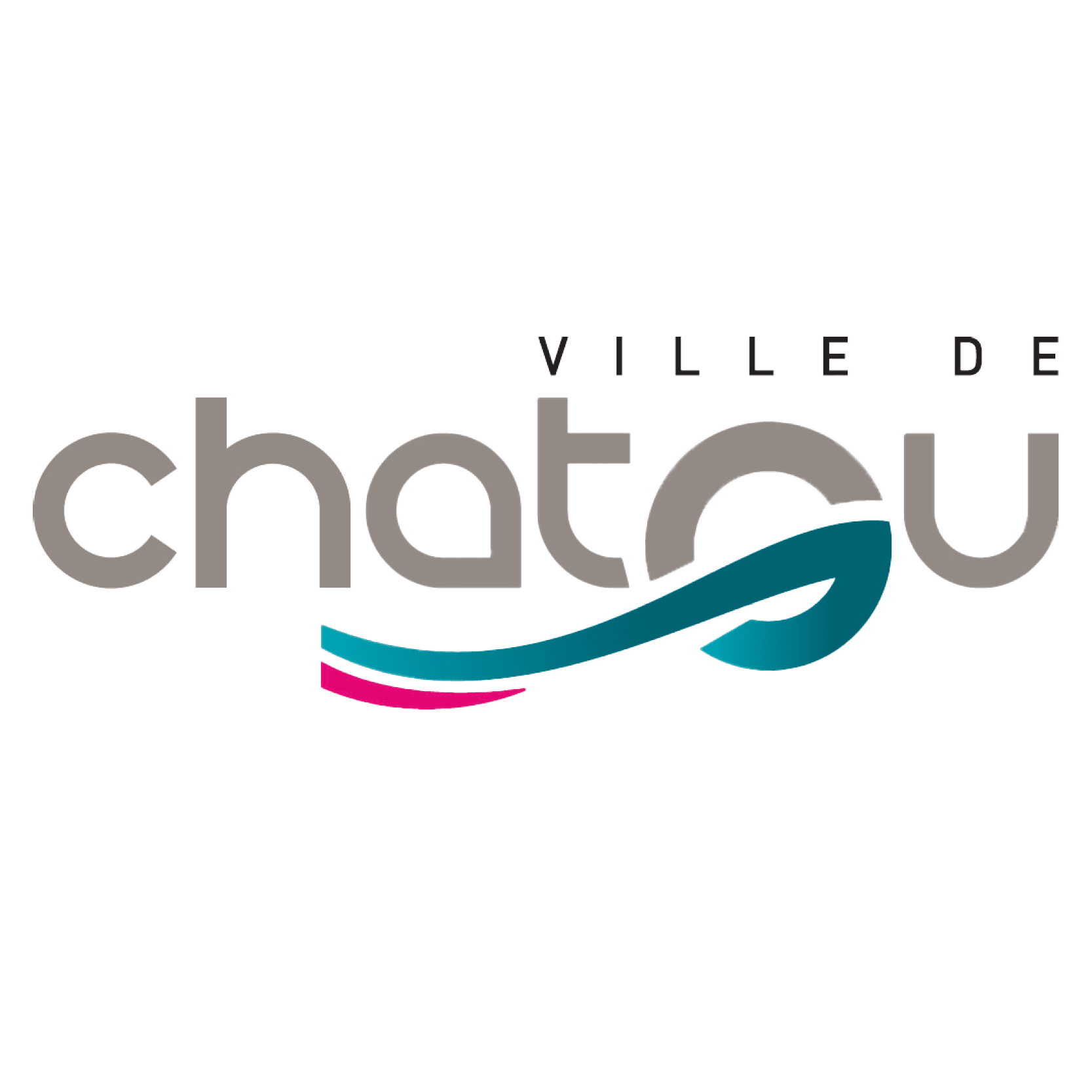 Logo de la ville de Châtau, avec le nom en grand, un dessin stylisé de vague, et le texte 'Ville de' en haut.