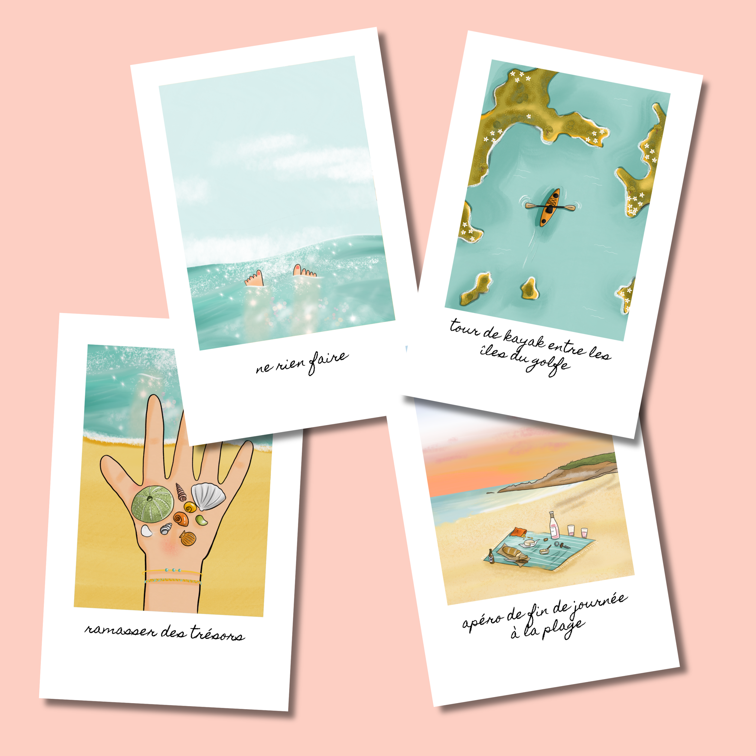 PACK DE 4 - LES MINI CARTES POSTALES - POLAROIDS DE VACANCES
