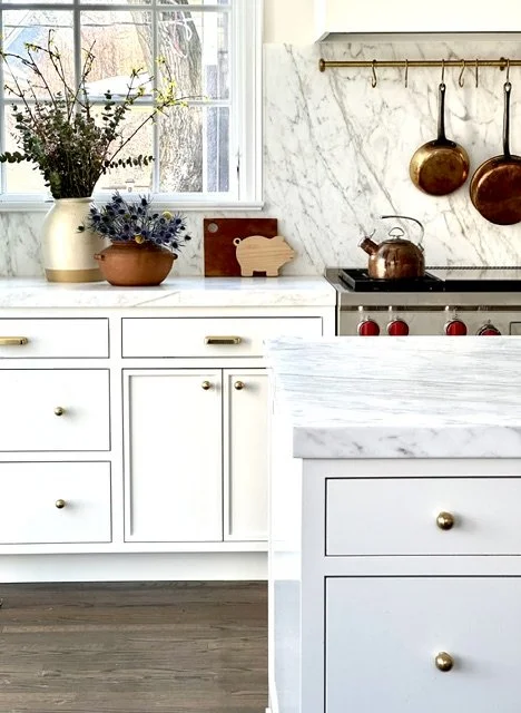 detail of transitional warm white kitchen