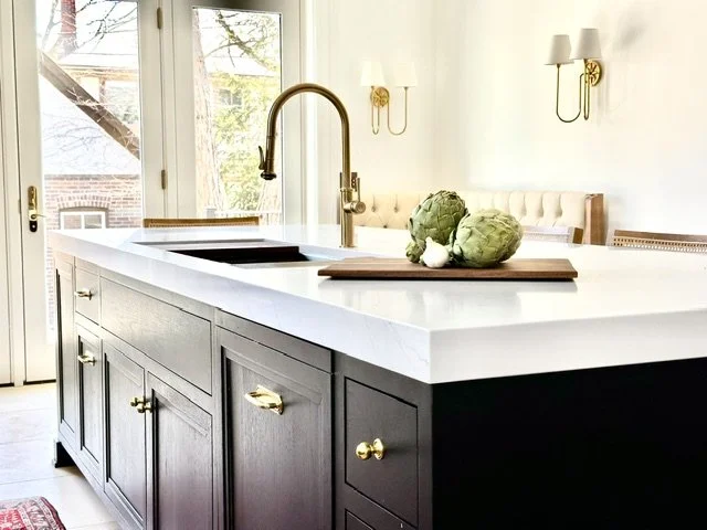 black stained wood kitchen island