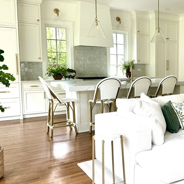 white kitchen and great room