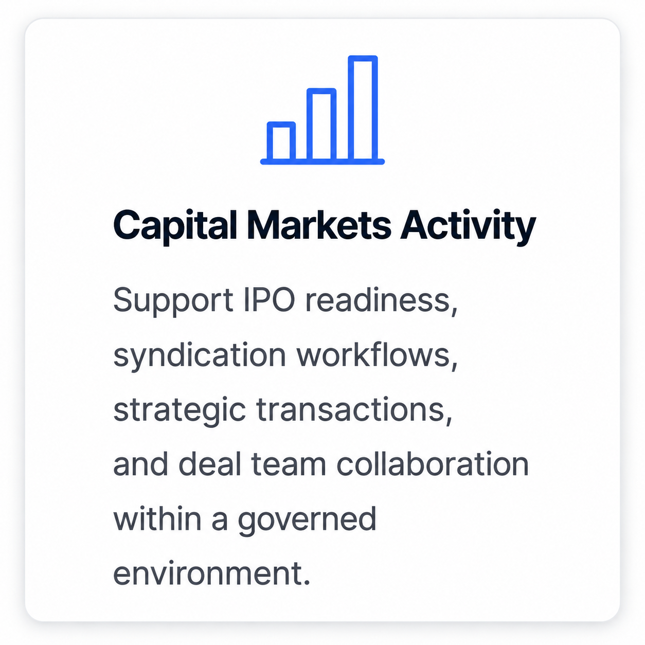 VOXTEN Clean Room for Capital Markets Activity. Secure collaboration environment supporting IPO readiness, deal teams, syndication workflows, and strategic transactions with governed communications and compliance controls.