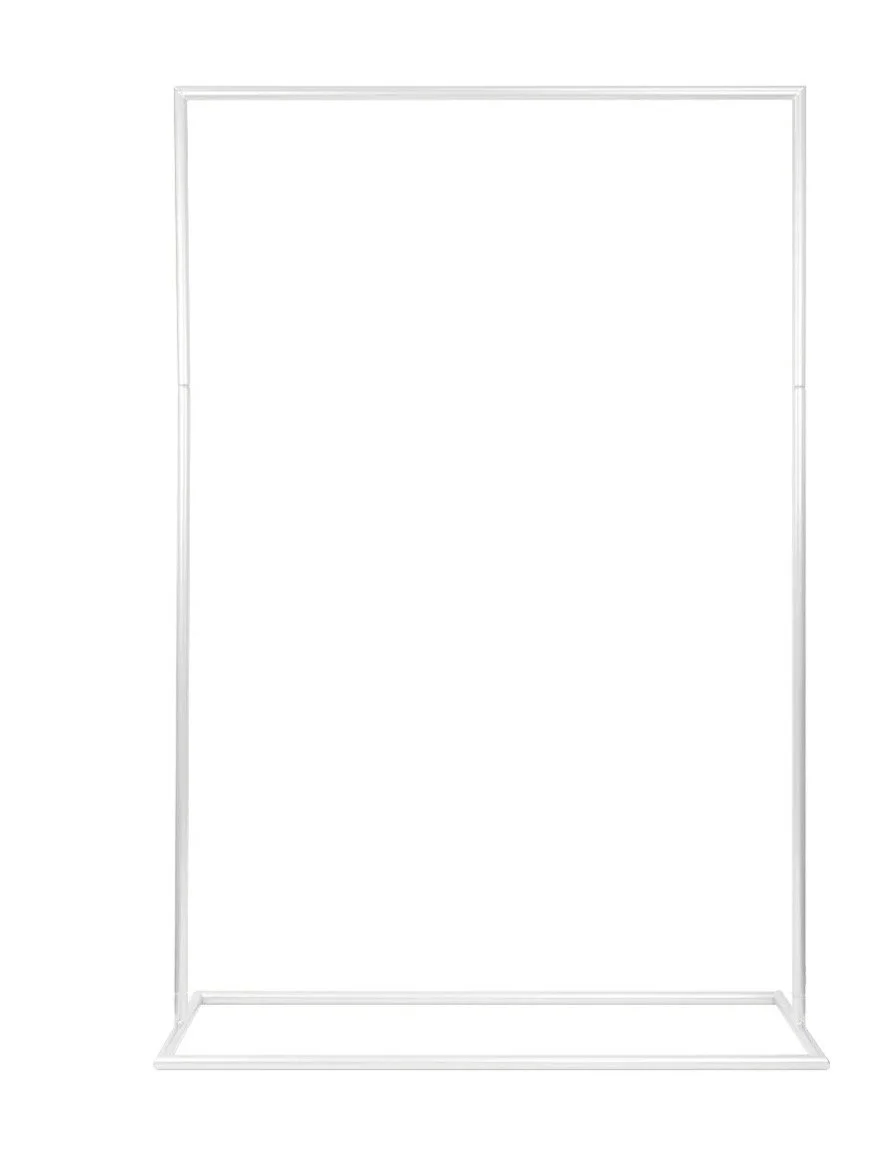 Free standing metal frame with no content or signs.