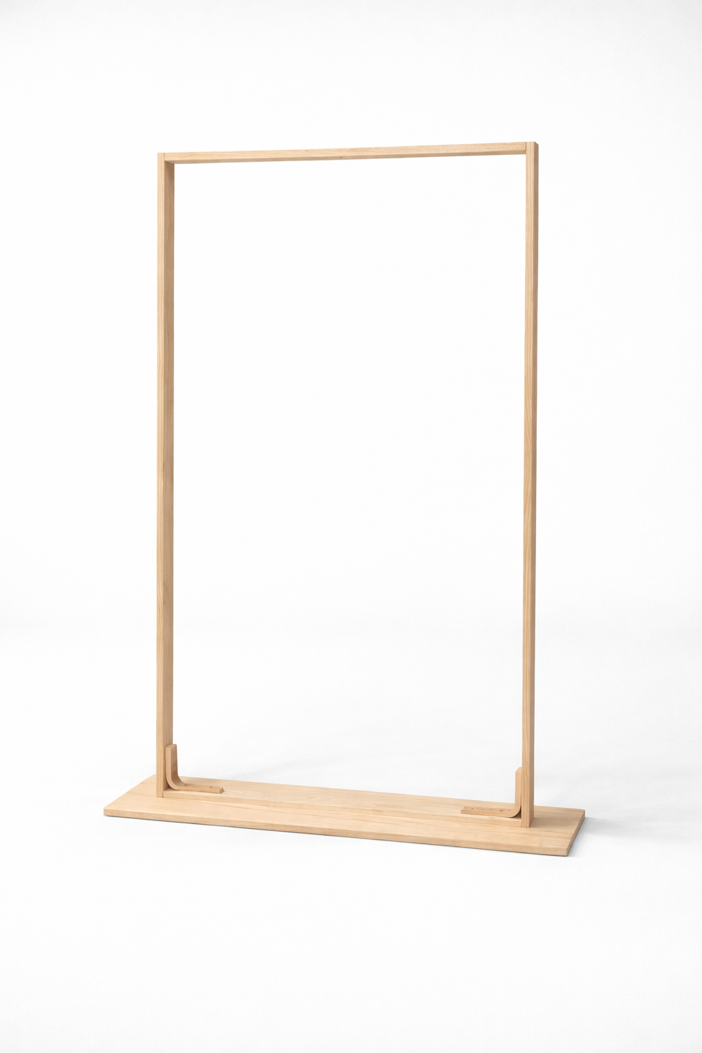Empty wooden clothing or display frame on a white background.