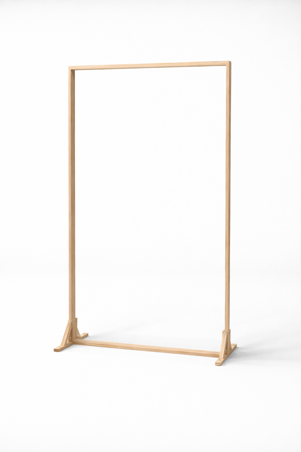 Wooden frame standing on a white background.