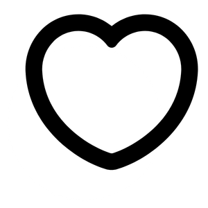 Ein stilisiertes schwarzes und weißes Symbol, das ein Herz darstellt.