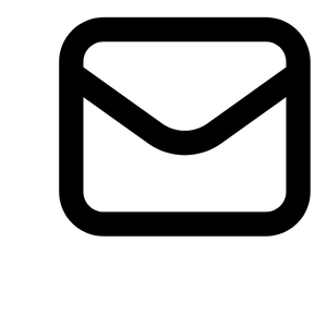 Ein stilisiertes schwarzes und weißes Symbol, das ein Brief darstellt.