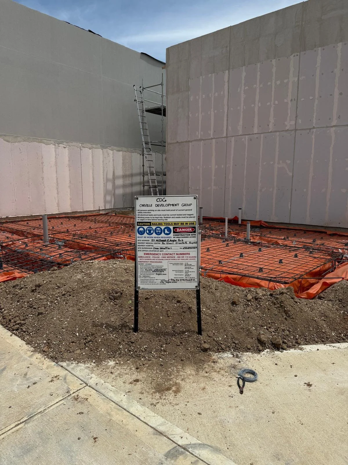 Picture of the lot prepared for concrete pour