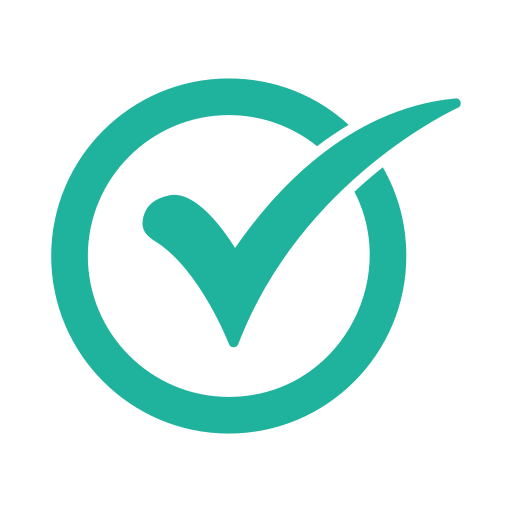 A teal checkmark inside a circle on a black background.