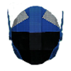 Close-up of a blue and black football helmet with a faceguard