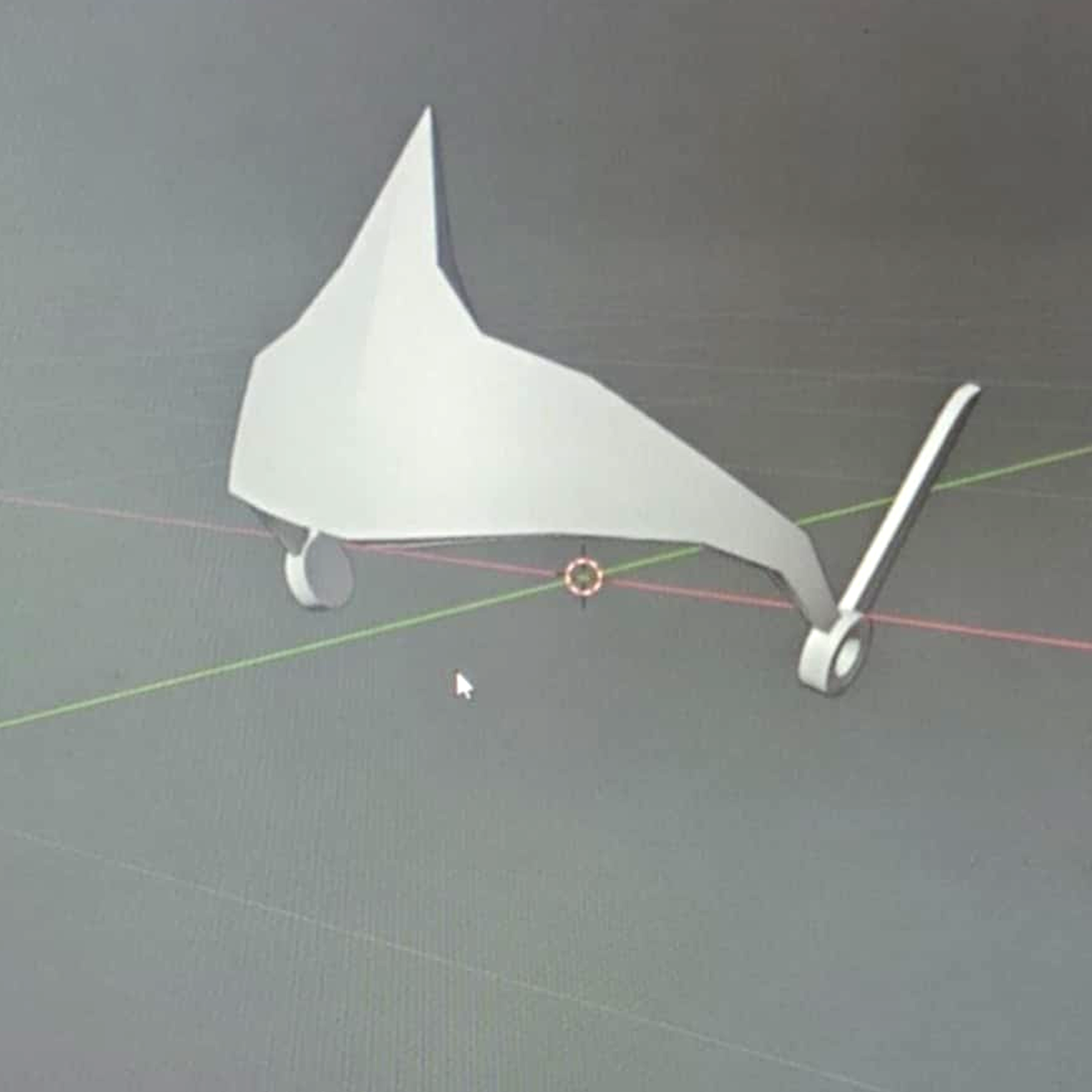 Computer-generated wireframe of a sailboat, showing the hull, sail, and mast.