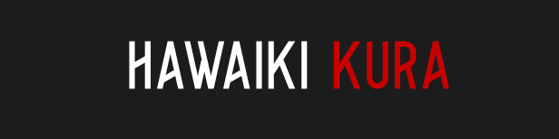 Hawaiki Kura logo with white and red text on a black background