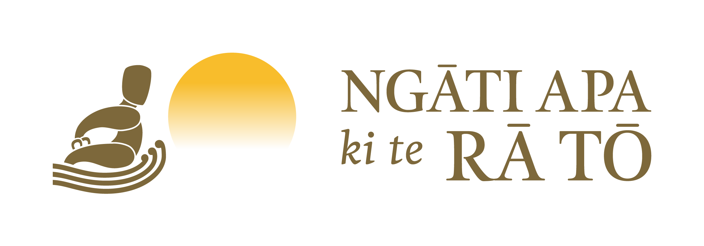 Logo with stylized whale, a sun, and Māori text that reads 'Ngātiapa ki te Rāto'.