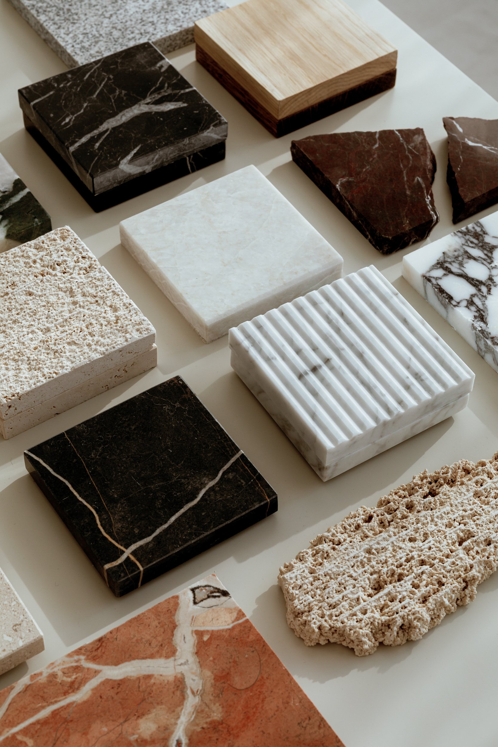 Selected marble and stone counter samples – Fort Worth Interior Design