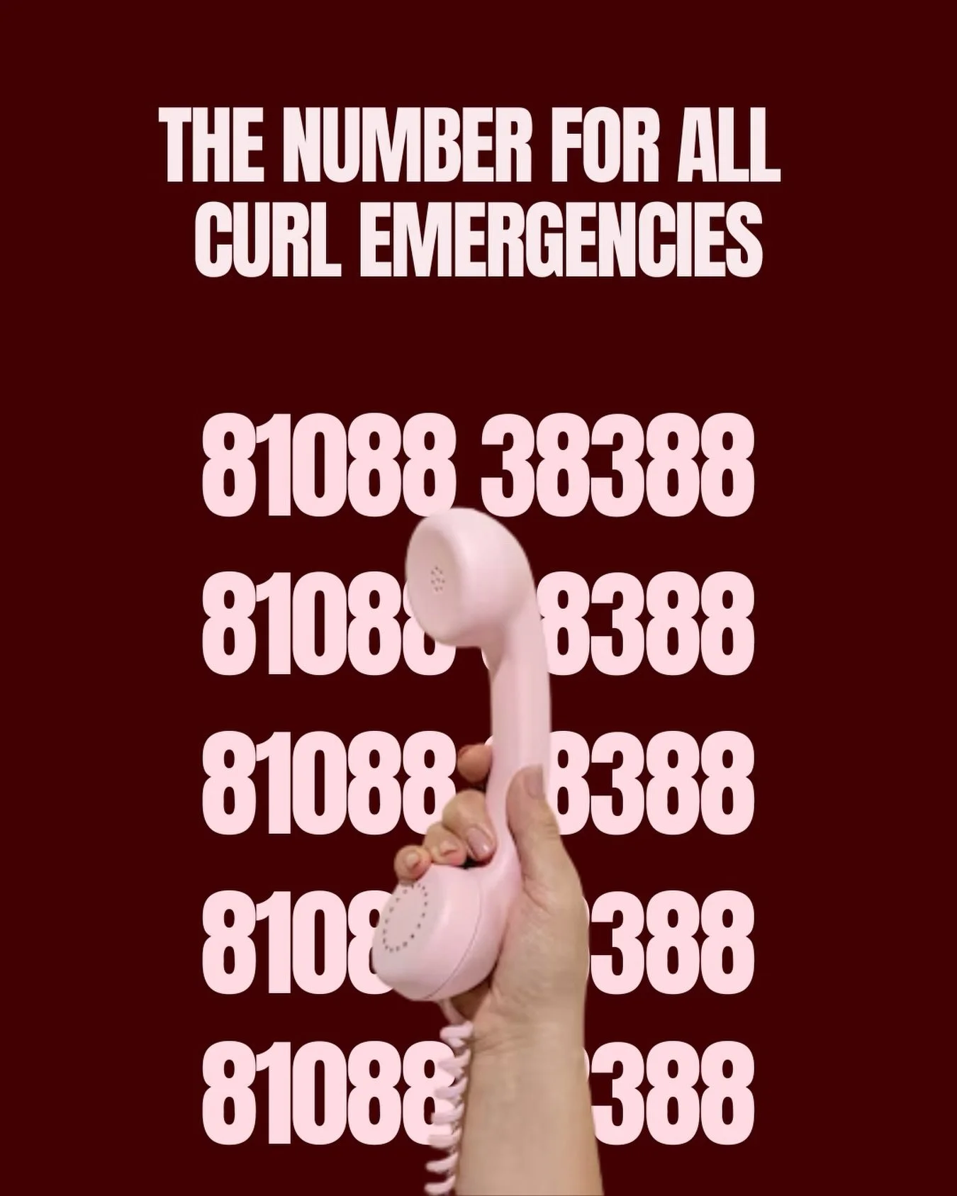 Curl Helpline ☎️ Save this number for all your Curl Emergencies 

Free of Cost and Free of Judgement 👩🏻&zwj;🦱💕