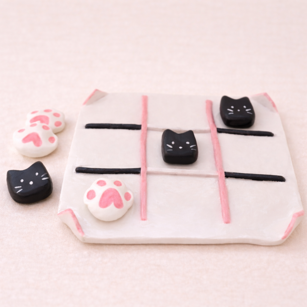 Kitty'tac toe – jeu de morpion en argile fait main
