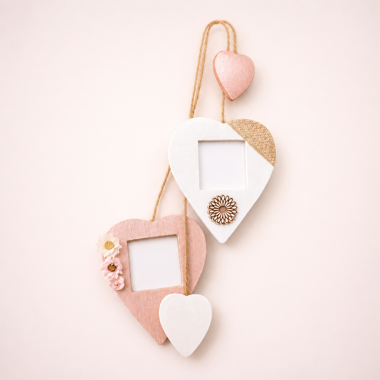 Entre toi & moi – duo de mini cadres cœur en bois
