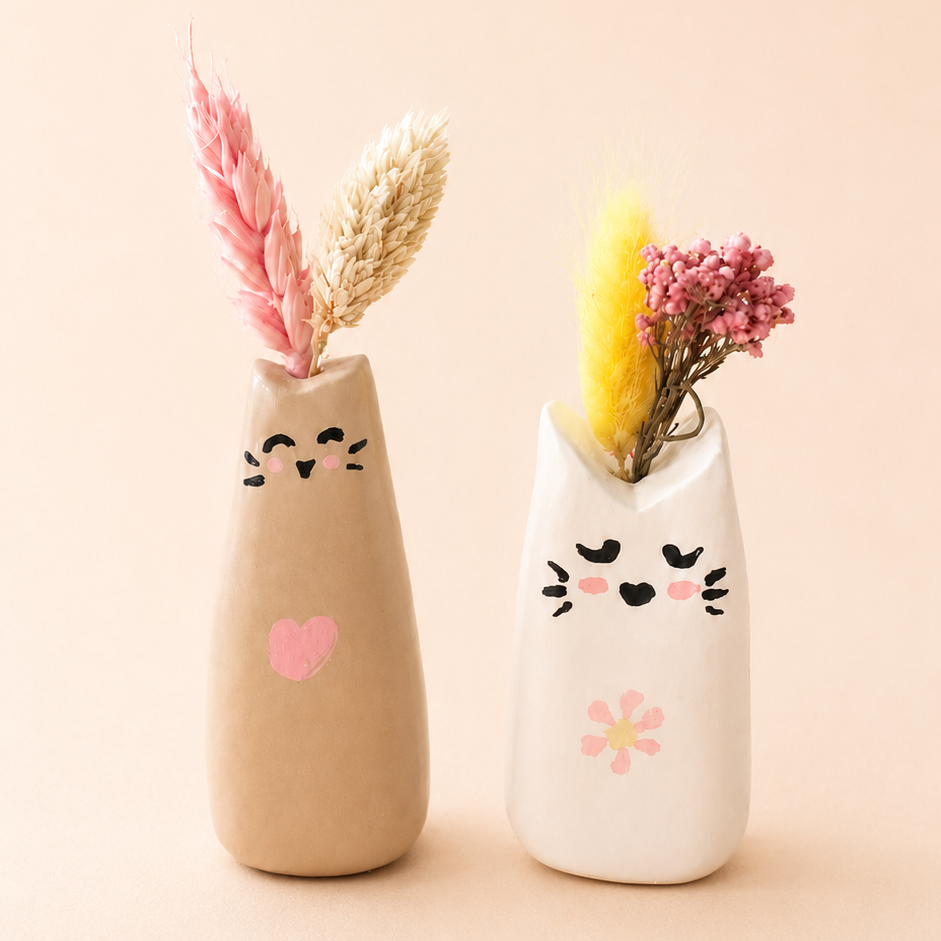 Molly & Bianca – duo de mini vases chats en argile fait main