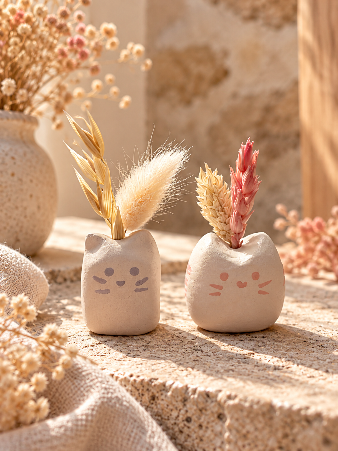 Nico & Rosie — duo de mini vases chats en argile fait main