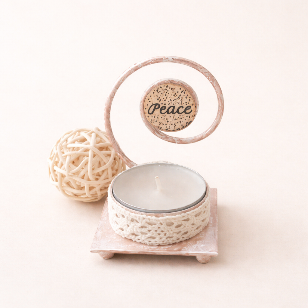 Porte-lumière Peace – bougeoir en acier peint et décoré à la main