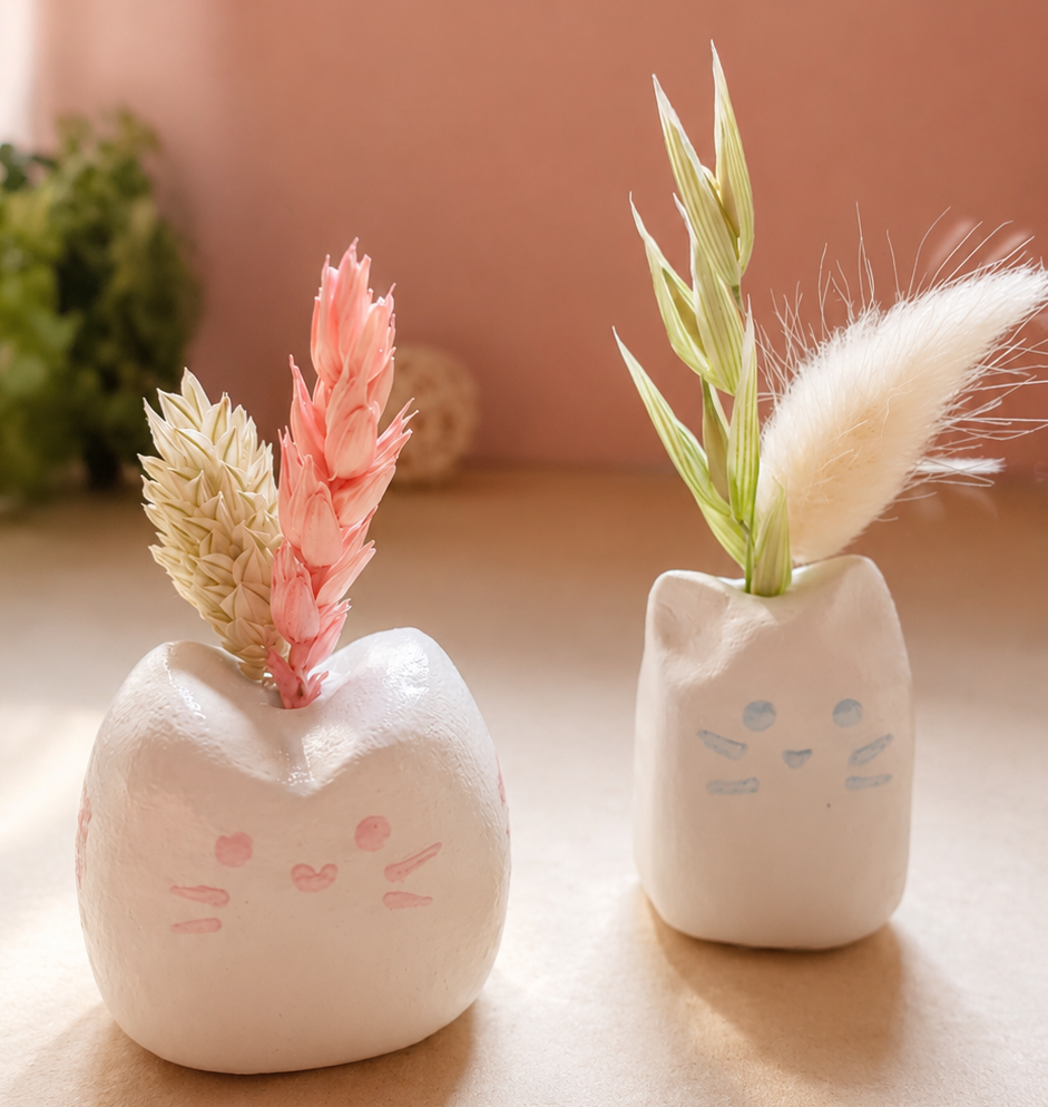 Rosie & Nico — duo de mini vases chats en argile fait main