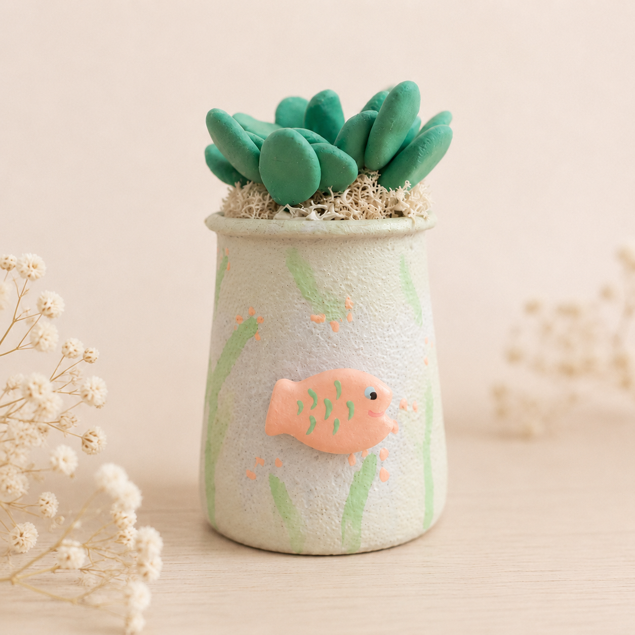 Lagon pastel – pot en verre peint et décoré à la main