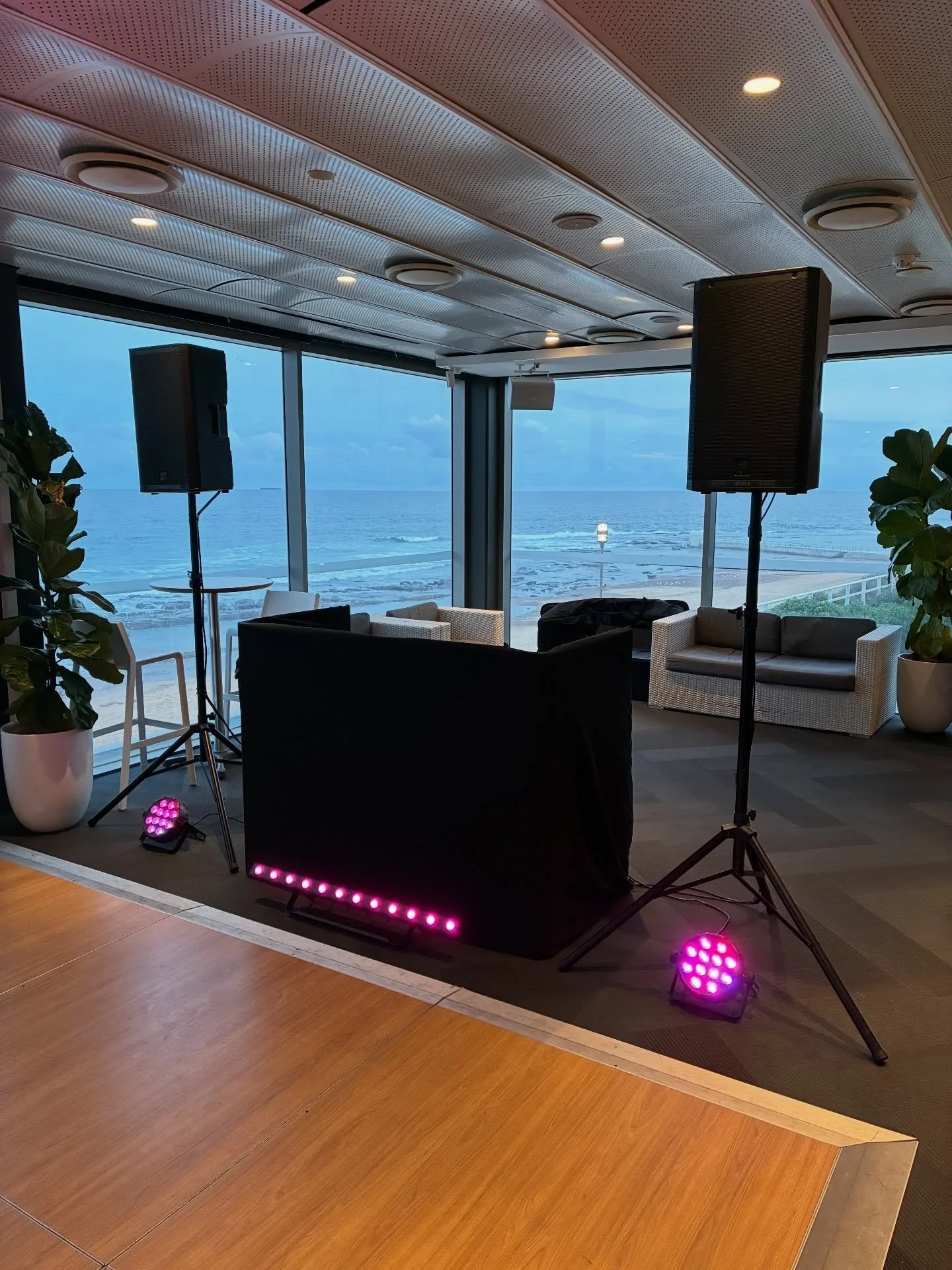 Our standard DJ package setup for an event at Merewether Surfhouse!