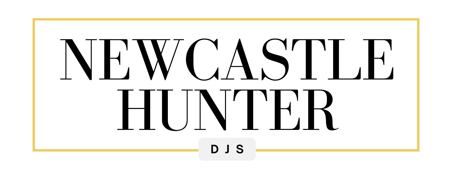 Text saying 'Newcastle Hunter DJS' with a gold border around the text