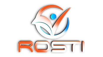Logo of ROSTI with a stylised checkmark, abstract human figure, and text on a white background.