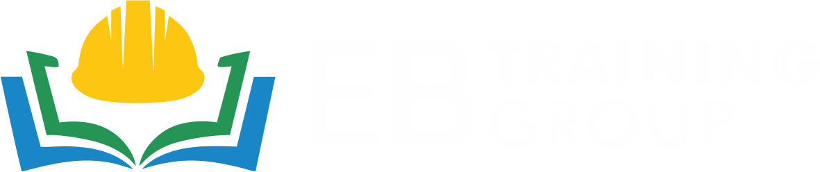 Logo for EB Training Group with a yellow hard hat above an open book and the company name in bold letters.