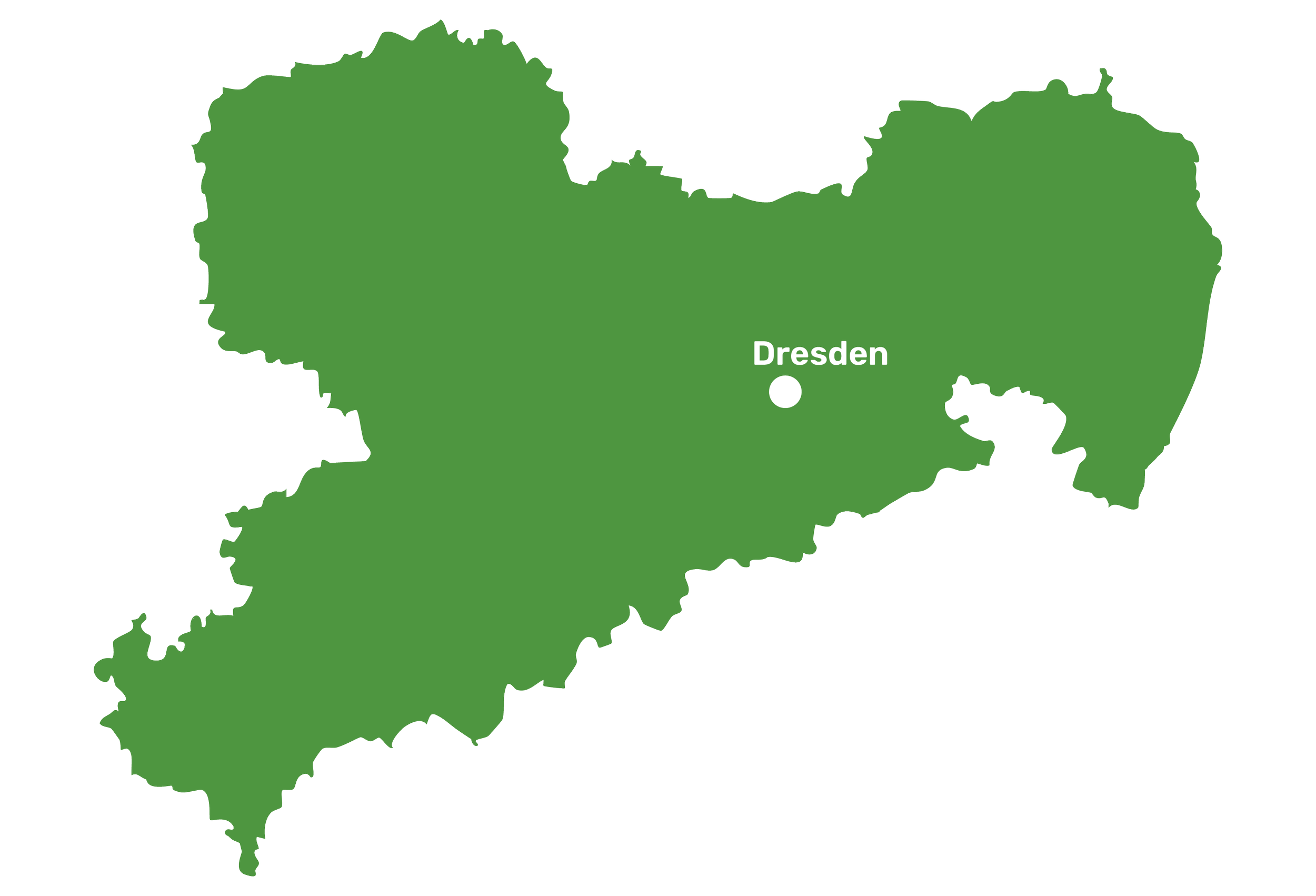 Eine grüne Karte von Deutschland mit dem Standort Dresden markiert und beschriftet.