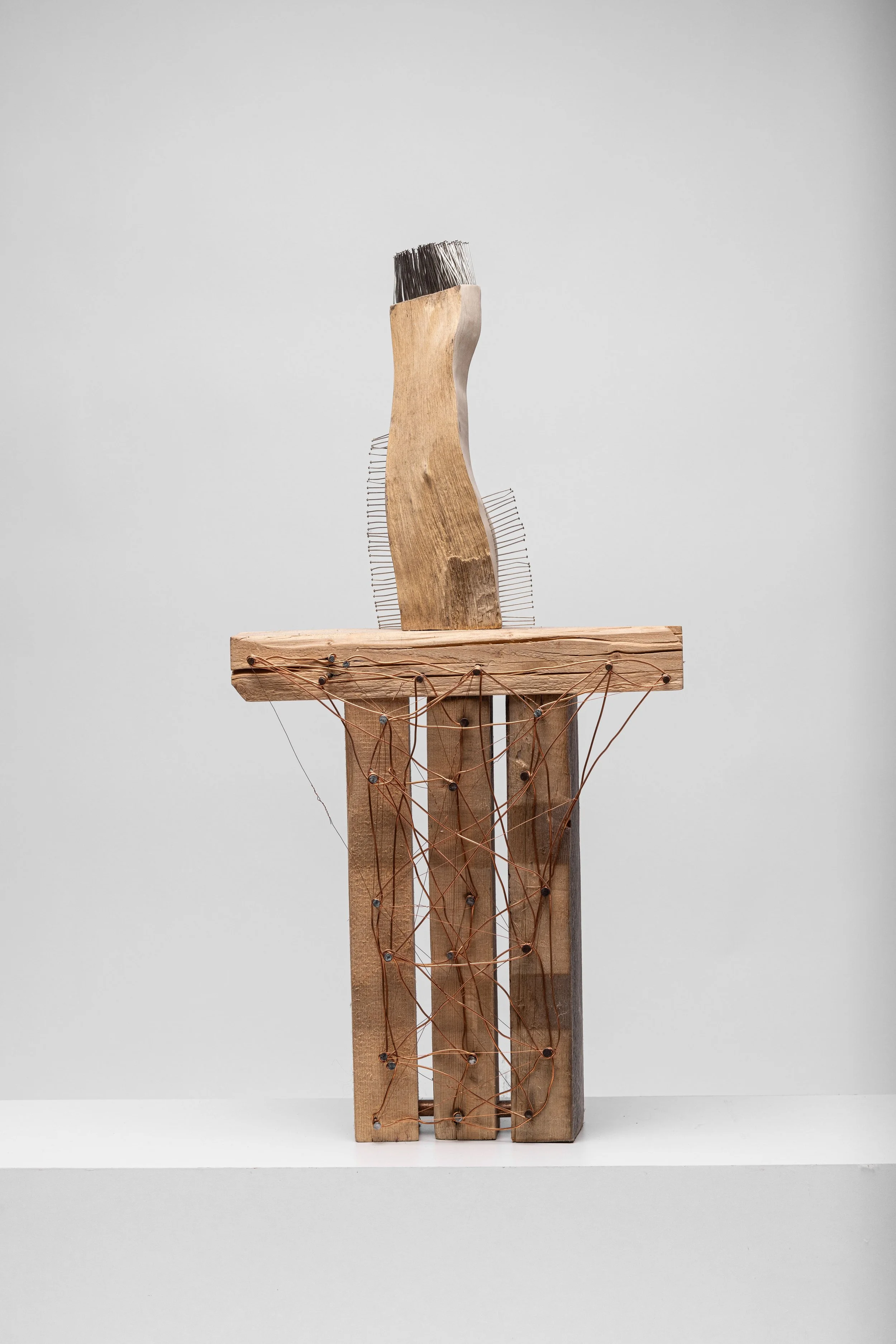Sieger 2, 2023, 80 x 40 x 11,5 cm, Holz geölt, Stahlnägel, Kupferdraht