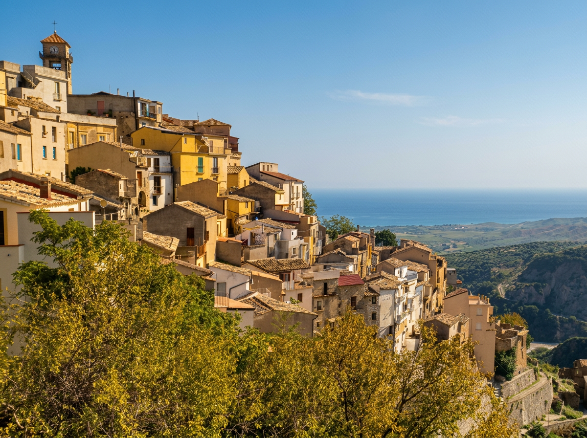 Hillside houses in Badolato overlooking the Calabrian coast.