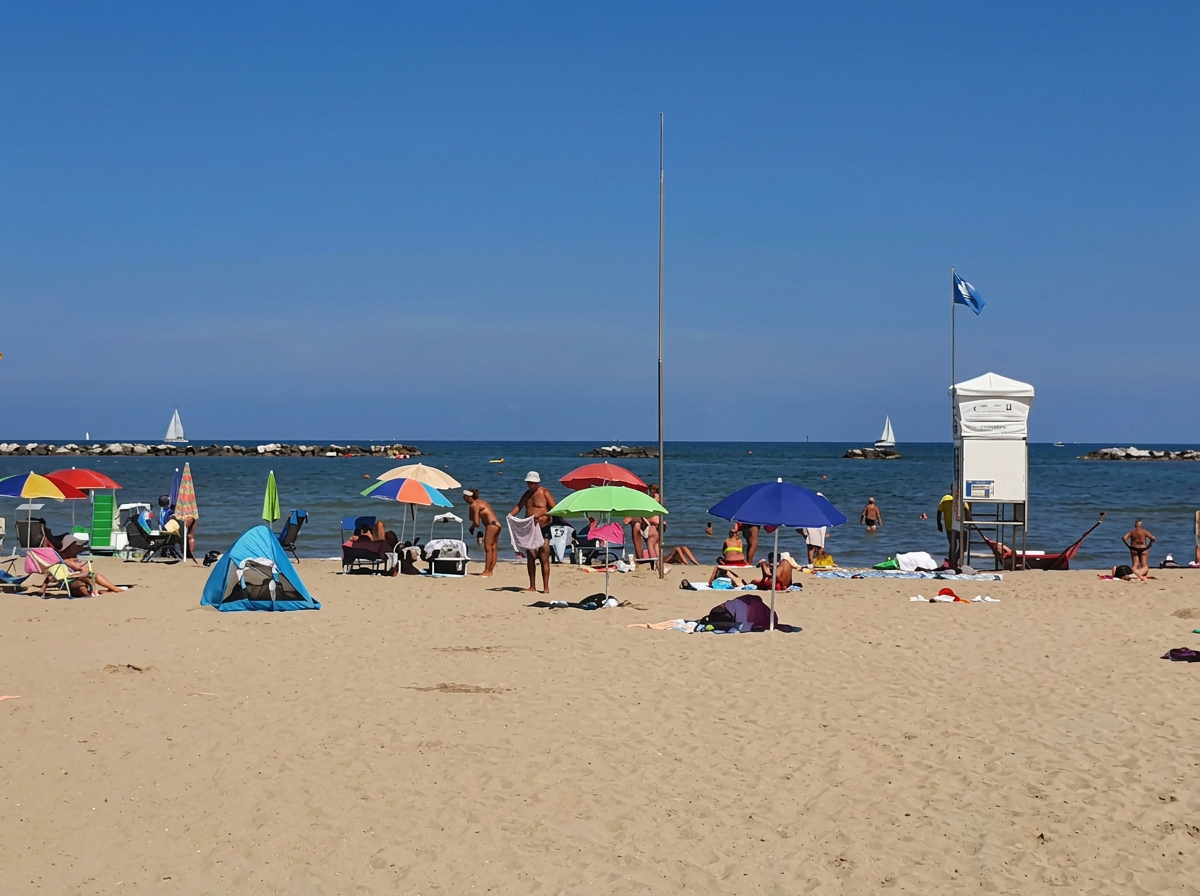 Sandy beach with colourful umbrellas in Cesenatico, Emilia-Romagna