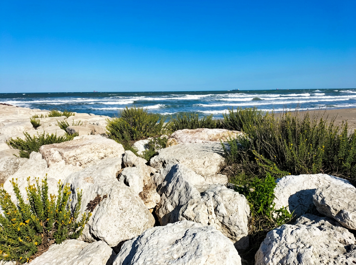 Natural sandy beach with coastal vegetation at Marina Romea near Ravenna