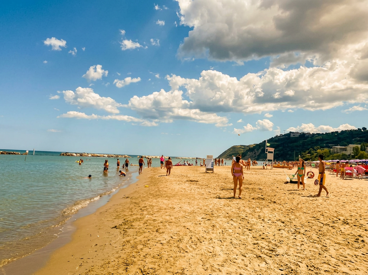 Sandy beach and shallow Adriatic Sea at Cattolica in southern Emilia-Romagna