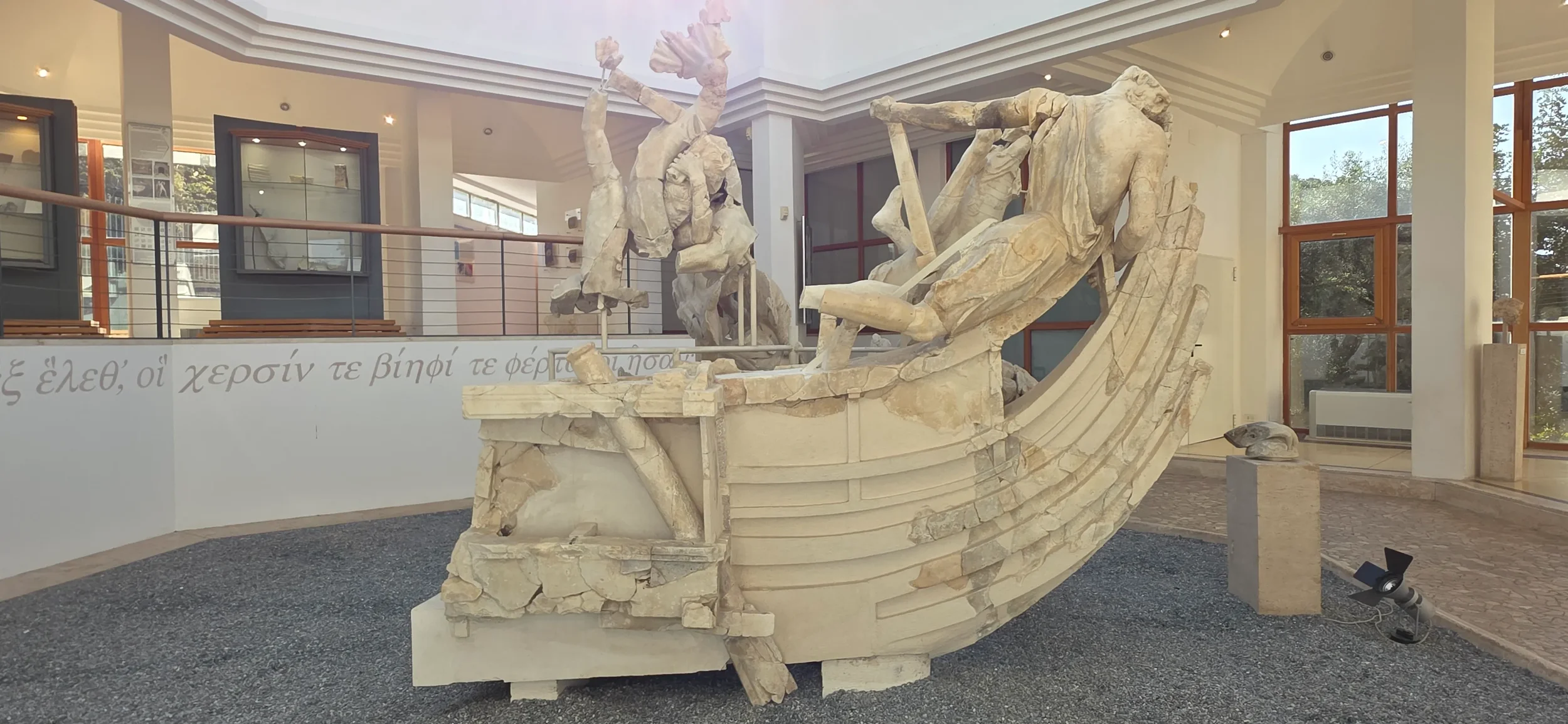 The reconstructed Scylla sculpture group and marble ship in Sperlonga’s archaeological museum.